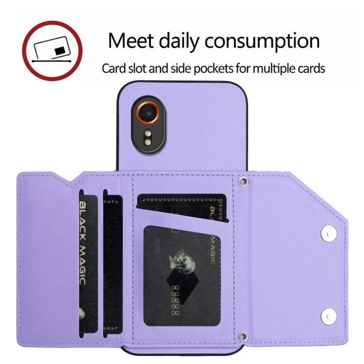 For Samsung Galaxy Xcover 7 Skin Feel Four Card Slots Phone Case with Wrist Strap