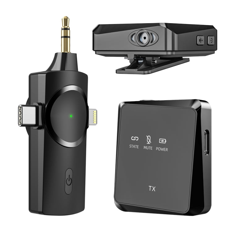 AP009 Wireless One to Two Lavalier Microphone with 3 in 1 Receiver - Black
