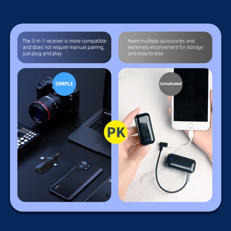 AP009 Wireless Lavalier Microphone with 3 in 1 Receiver - Black