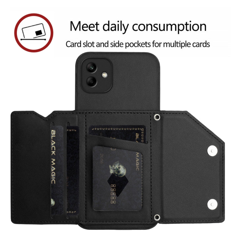 For Samsung Galaxy A04 4G Skin Feel Four Card Slots Phone Case with Wrist Strap