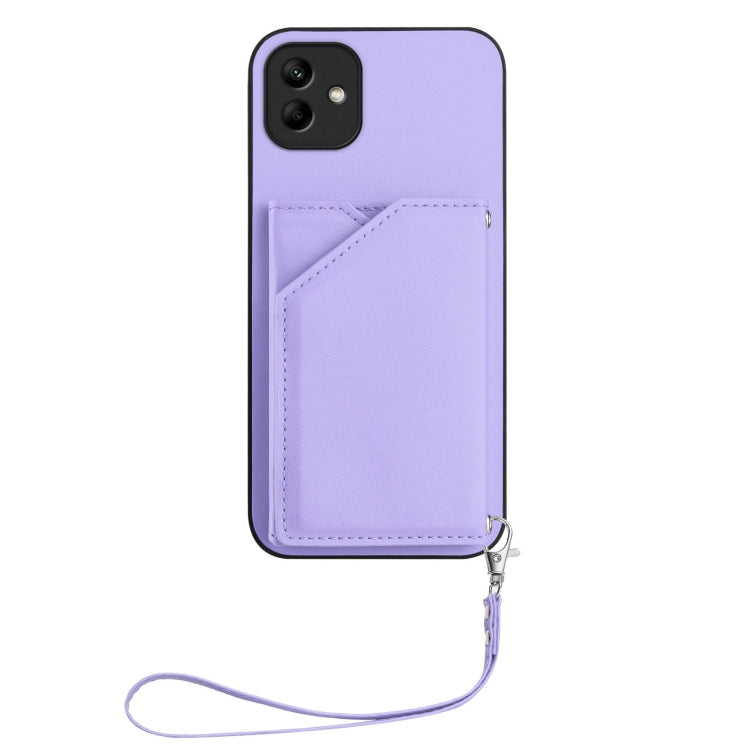 For Samsung Galaxy A04 4G Skin Feel Four Card Slots Phone Case with Wrist Strap