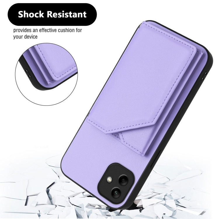 For Samsung Galaxy A04 4G Skin Feel Four Card Slots Phone Case with Wrist Strap