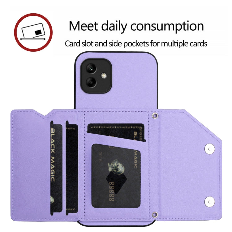 For Samsung Galaxy A04 4G Skin Feel Four Card Slots Phone Case with Wrist Strap