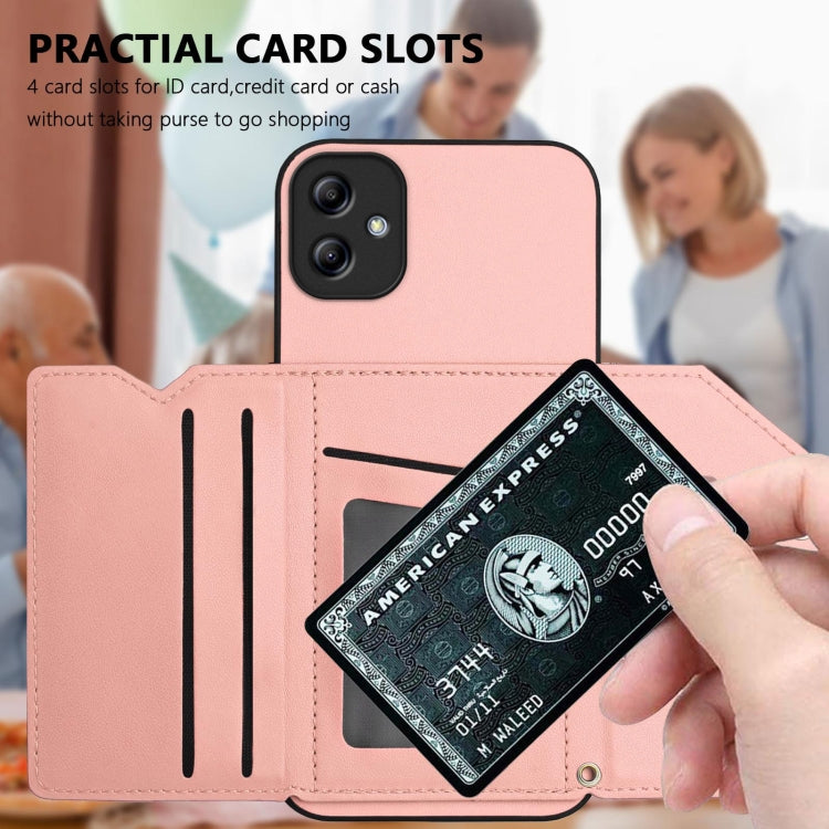 For Samsung Galaxy A04E Skin Feel Four Card Slots Phone Case with Wrist Strap