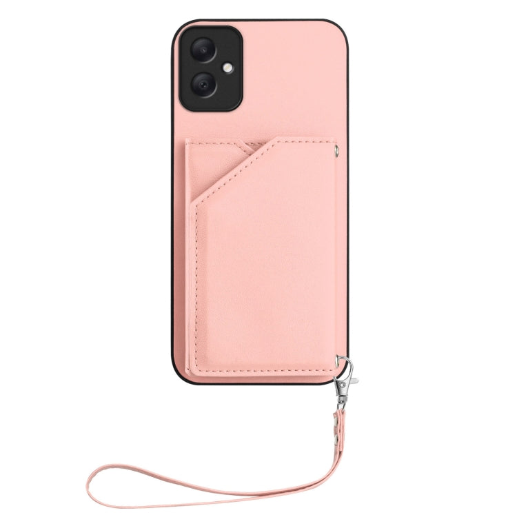 For Samsung Galaxy A05 4G Skin Feel Four Card Slots Phone Case with Wrist Strap