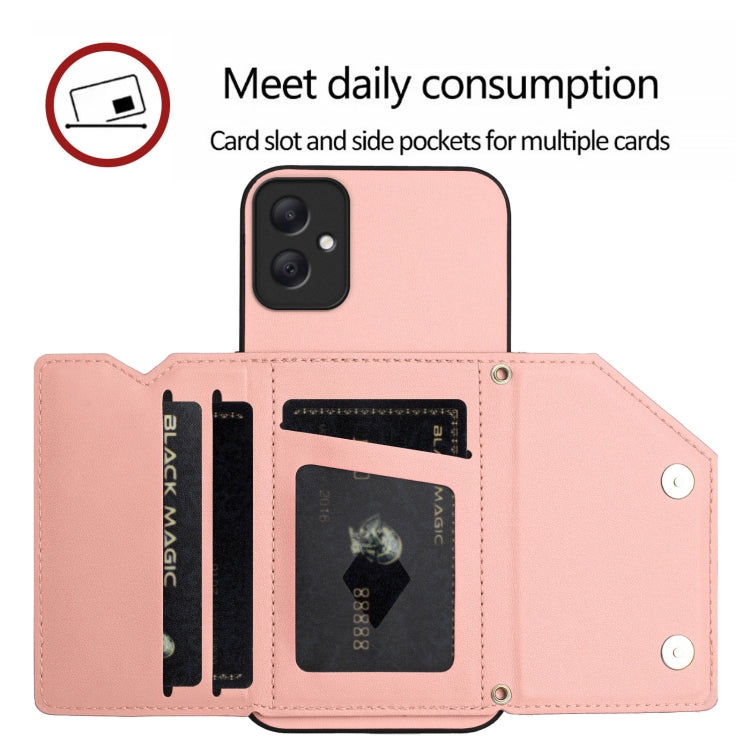 For Samsung Galaxy A05 4G Skin Feel Four Card Slots Phone Case with Wrist Strap