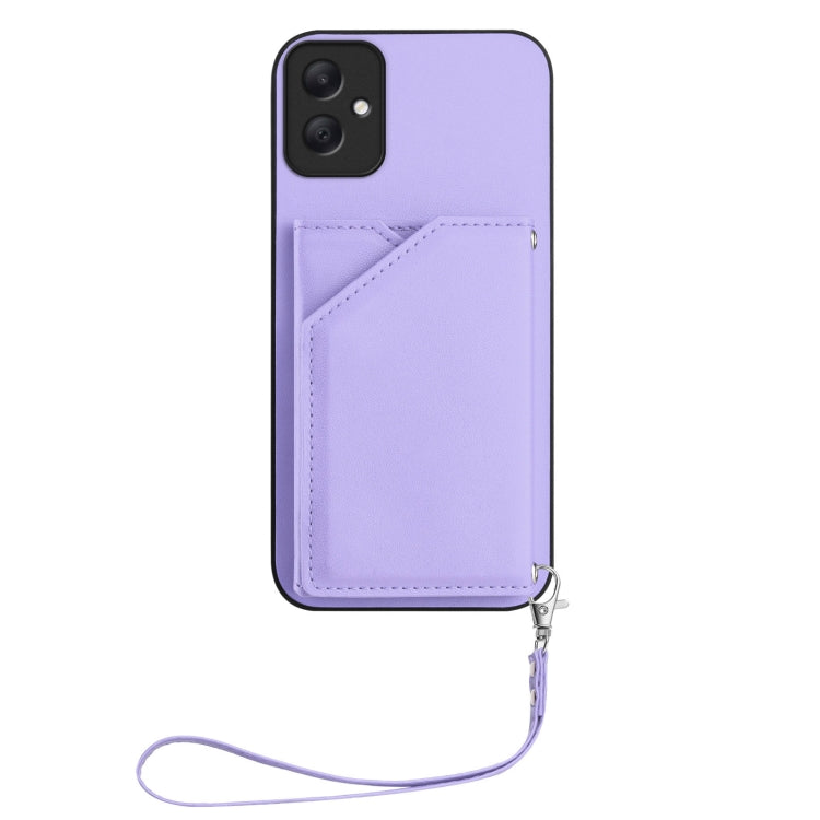 For Samsung Galaxy A05 4G Skin Feel Four Card Slots Phone Case with Wrist Strap