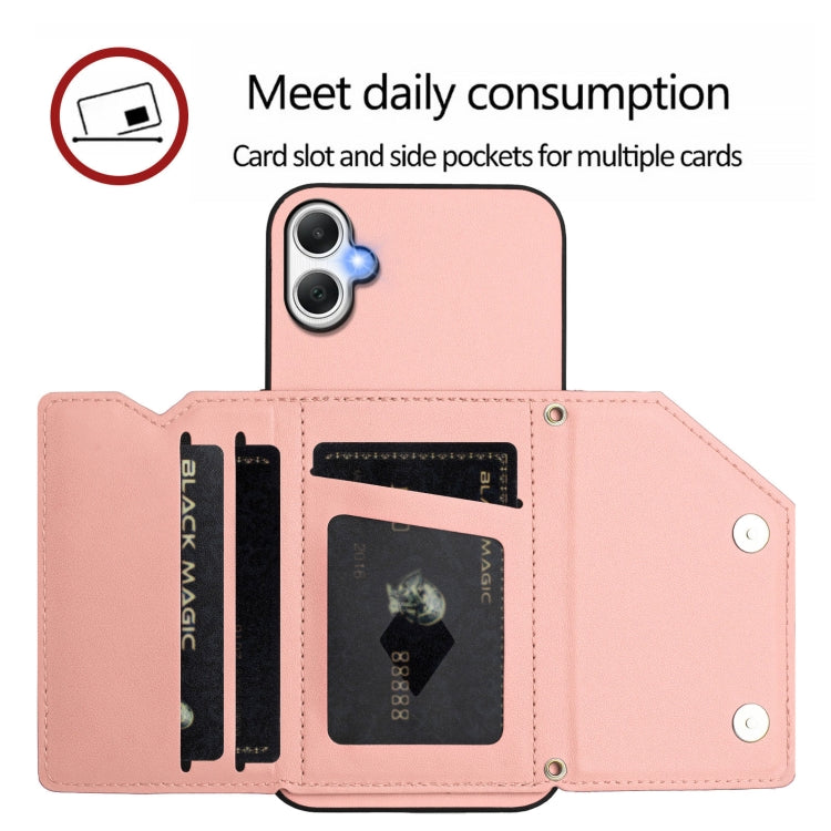 For Samsung Galaxy A06 Skin Feel Four Card Slots Phone Case with Wrist Strap