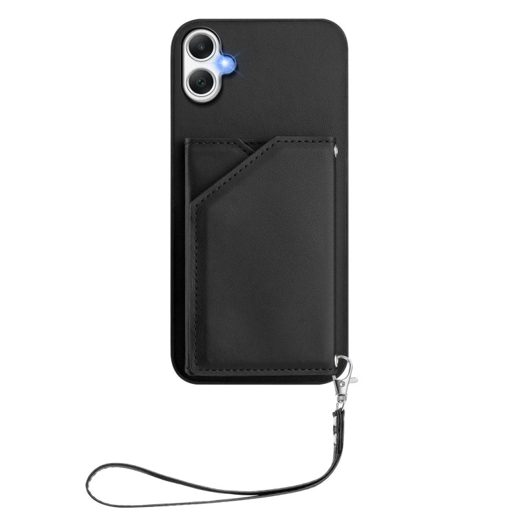 For Samsung Galaxy A06 Skin Feel Four Card Slots Phone Case with Wrist Strap