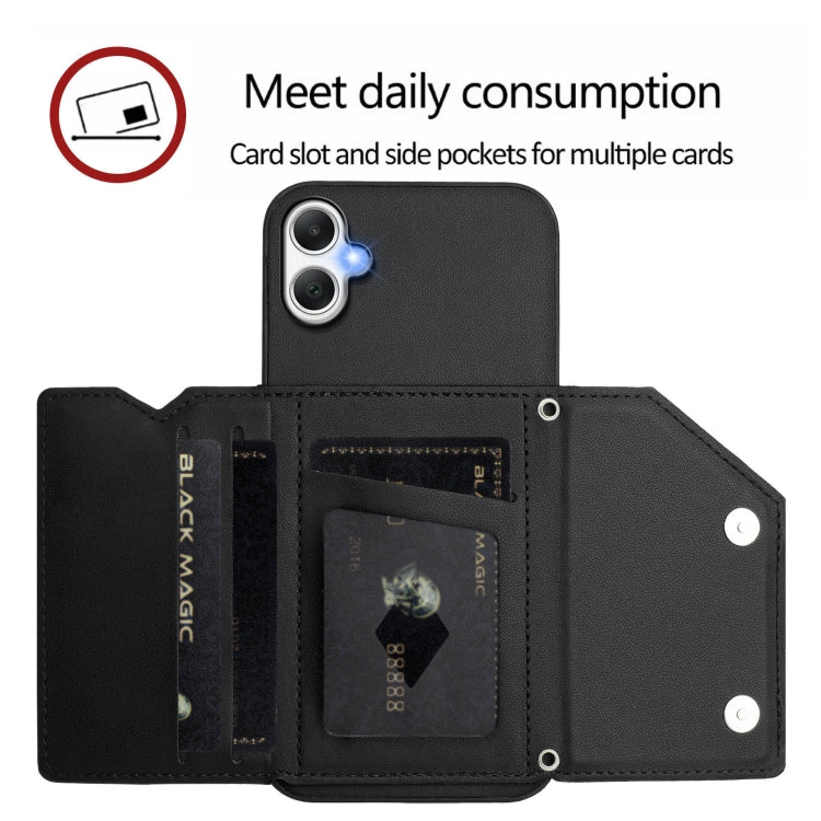 For Samsung Galaxy A06 Skin Feel Four Card Slots Phone Case with Wrist Strap