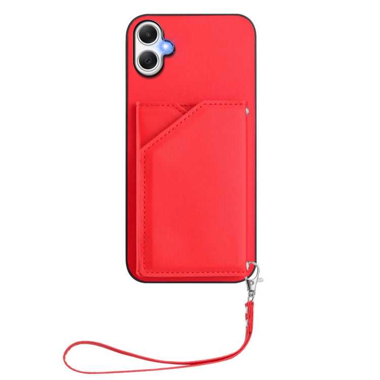 For Samsung Galaxy A06 Skin Feel Four Card Slots Phone Case with Wrist Strap