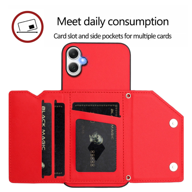 For Samsung Galaxy A06 Skin Feel Four Card Slots Phone Case with Wrist Strap