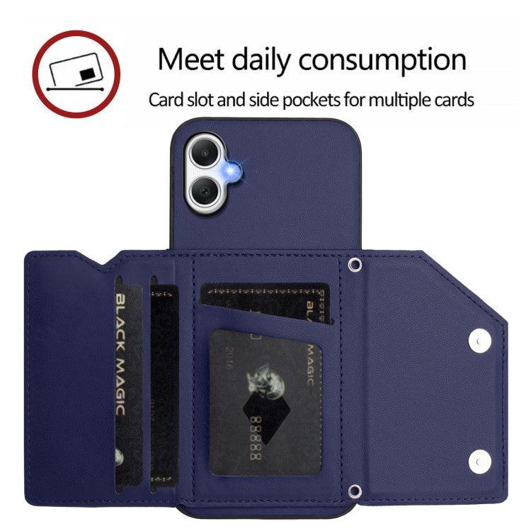 For Samsung Galaxy A06 Skin Feel Four Card Slots Phone Case with Wrist Strap