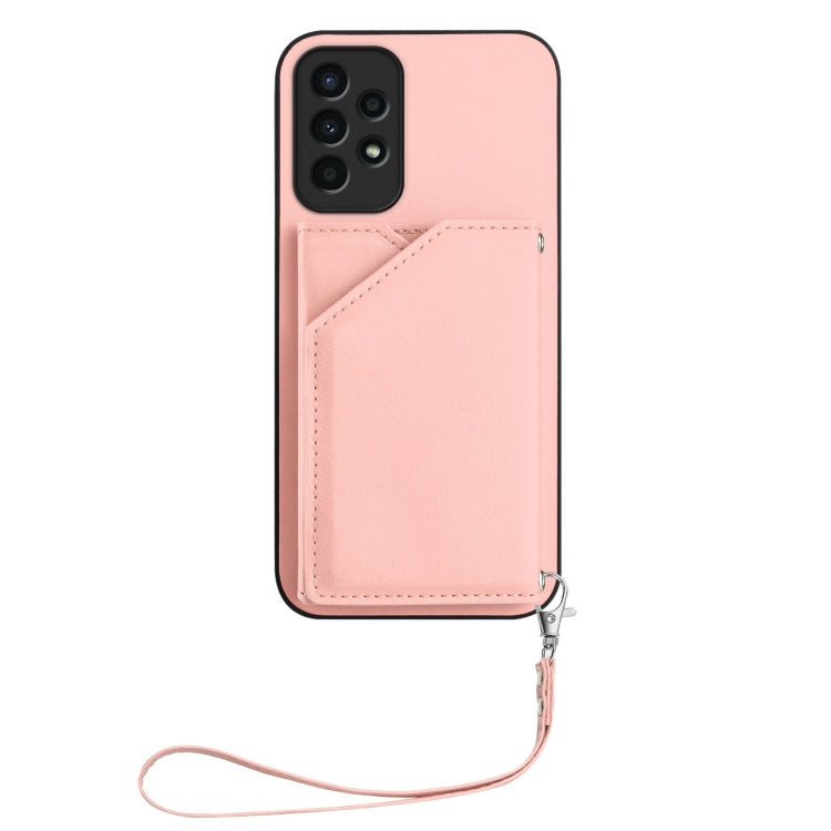 For Samsung Galaxy A13 4G Skin Feel Four Card Slots Phone Case with Wrist Strap