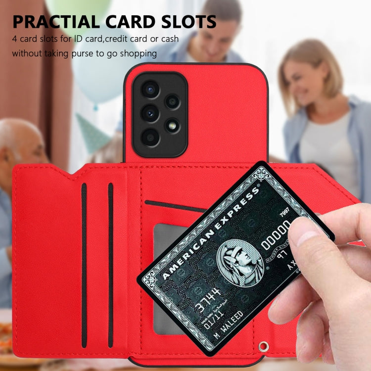 For Samsung Galaxy A13 4G Skin Feel Four Card Slots Phone Case with Wrist Strap