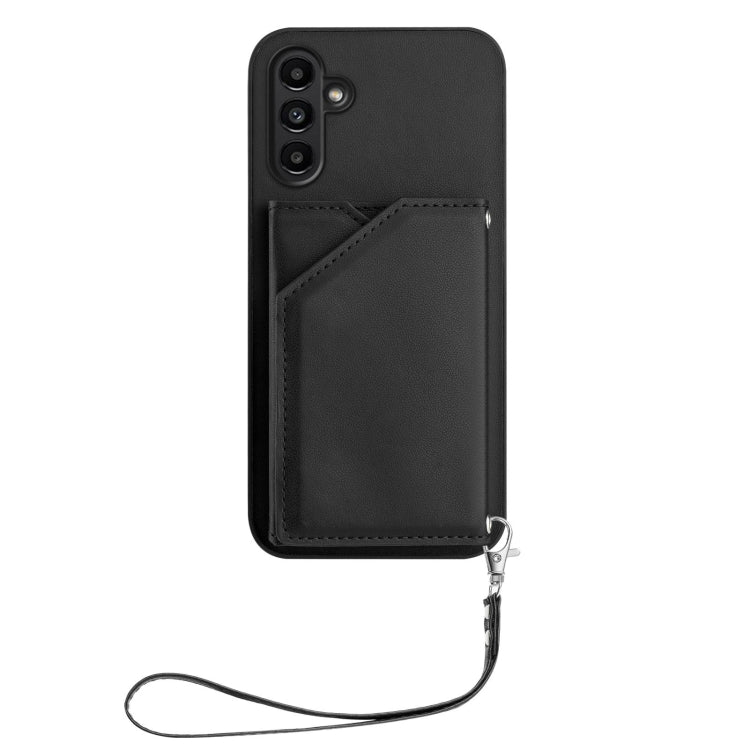 For Samsung Galaxy A13 5G / A04S Skin Feel Four Card Slots Phone Case with Wrist Strap
