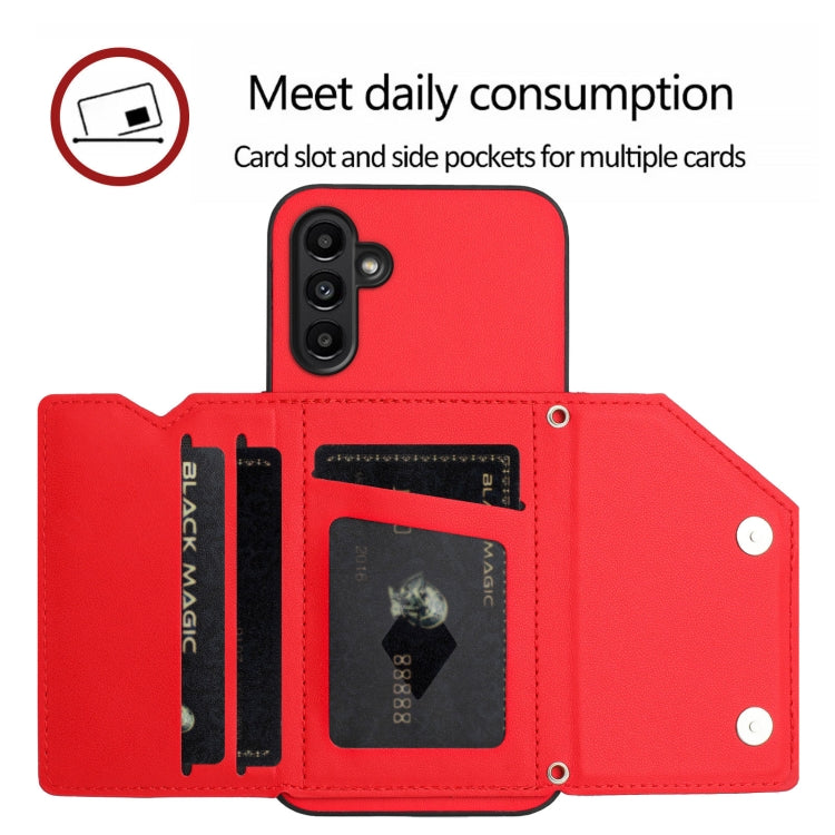 For Samsung Galaxy A13 5G / A04S Skin Feel Four Card Slots Phone Case with Wrist Strap