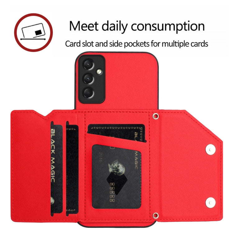 For Samsung Galaxy A24 4G Skin Feel Four Card Slots Phone Case with Wrist Strap