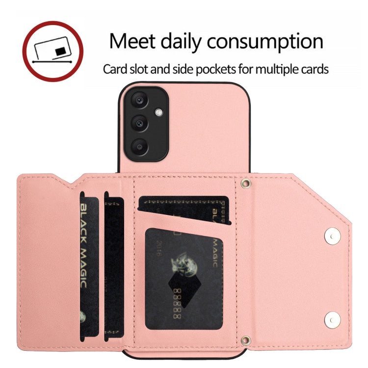 For Samsung Galaxy A25 Skin Feel Four Card Slots Phone Case with Wrist Strap