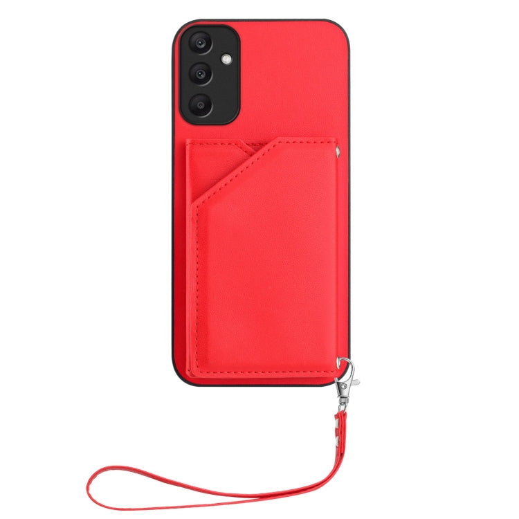 For Samsung Galaxy A25 Skin Feel Four Card Slots Phone Case with Wrist Strap
