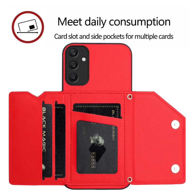 For Samsung Galaxy A25 Skin Feel Four Card Slots Phone Case with Wrist Strap