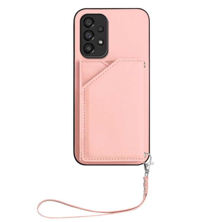 For Samsung Galaxy A33 5G Skin Feel Four Card Slots Phone Case with Wrist Strap