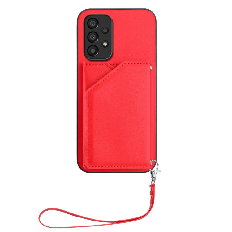 For Samsung Galaxy A33 5G Skin Feel Four Card Slots Phone Case with Wrist Strap