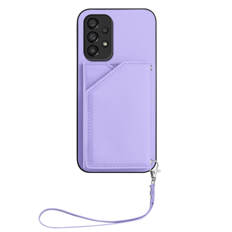For Samsung Galaxy A33 5G Skin Feel Four Card Slots Phone Case with Wrist Strap