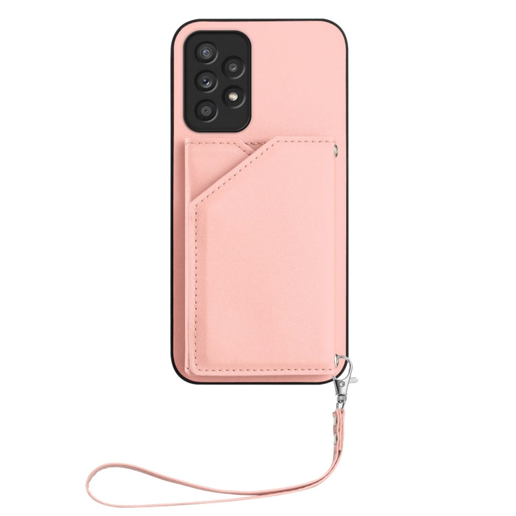 For Samsung Galaxy A52 Skin Feel Four Card Slots Phone Case with Wrist Strap