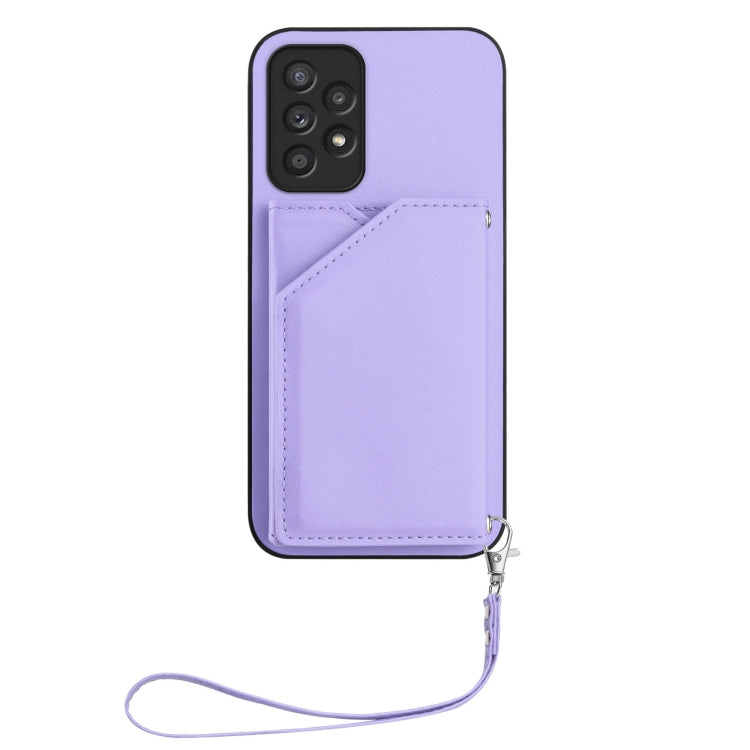 For Samsung Galaxy A52 Skin Feel Four Card Slots Phone Case with Wrist Strap