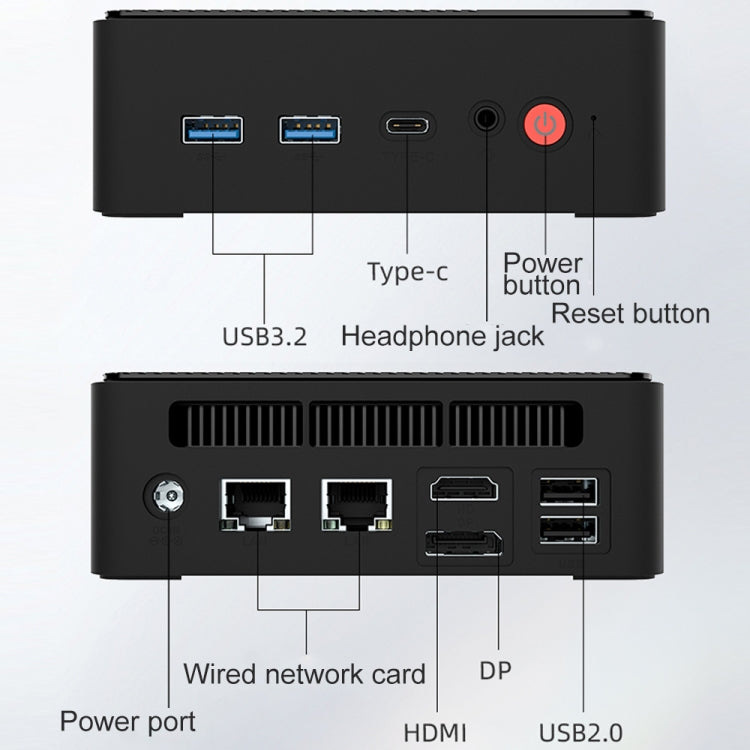 Jumper N100 Pro II Mini PC, Intel 12th Generation Alder Lake-N N100 Quad-core Dual RJ45, RAM: 8GB, ROM: 256GB - EU Plug