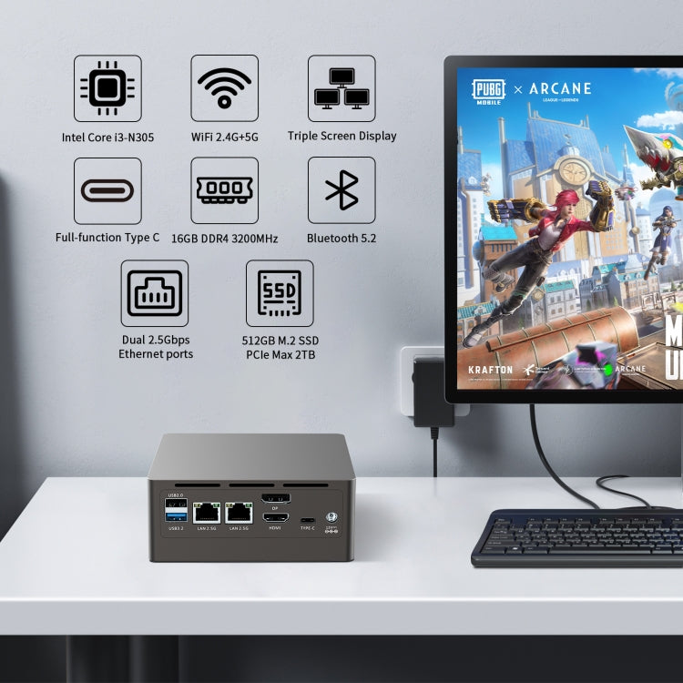 Jumper N305 Mini PC, Intel Alder Lake-N N305 Octa-core 3.8GHz, RAM: 16GB, ROM: 512GB - EU Plug