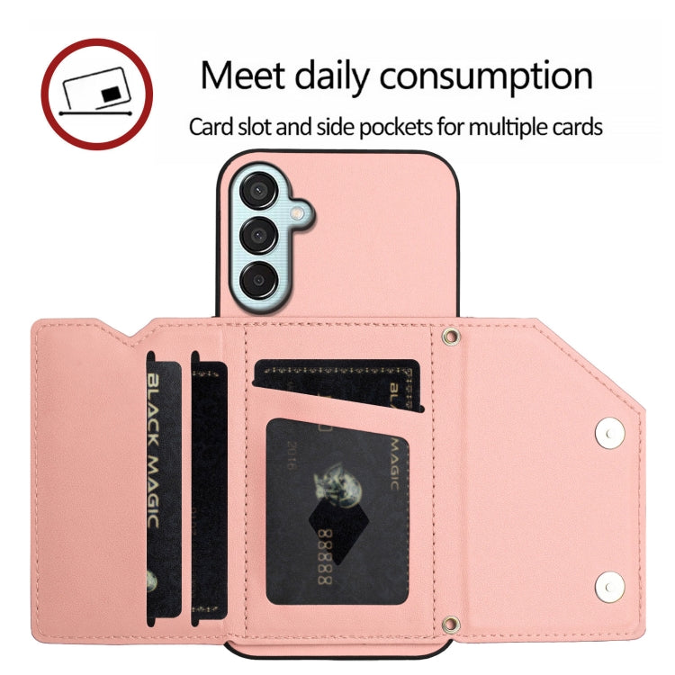 For Samsung Galaxy M15 / F15 Skin Feel Four Card Slots Phone Case with Wrist Strap