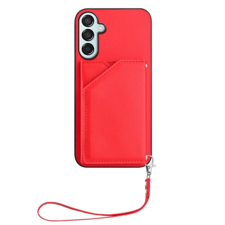 For Samsung Galaxy M15 / F15 Skin Feel Four Card Slots Phone Case with Wrist Strap