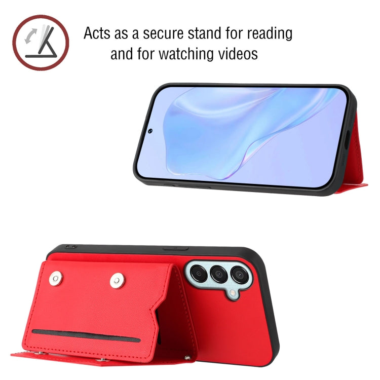 For Samsung Galaxy M15 / F15 Skin Feel Four Card Slots Phone Case with Wrist Strap