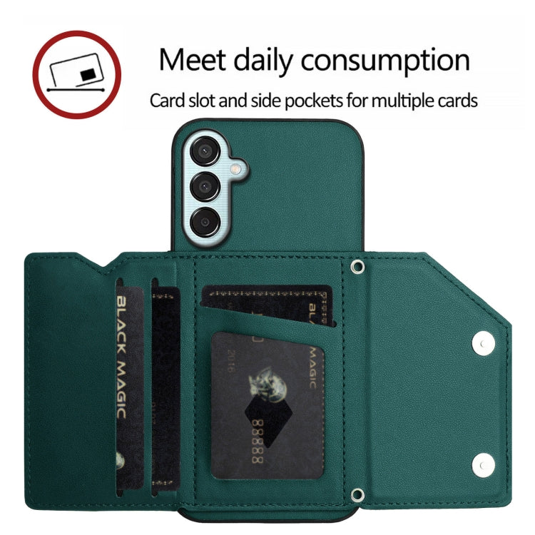 For Samsung Galaxy M15 / F15 Skin Feel Four Card Slots Phone Case with Wrist Strap
