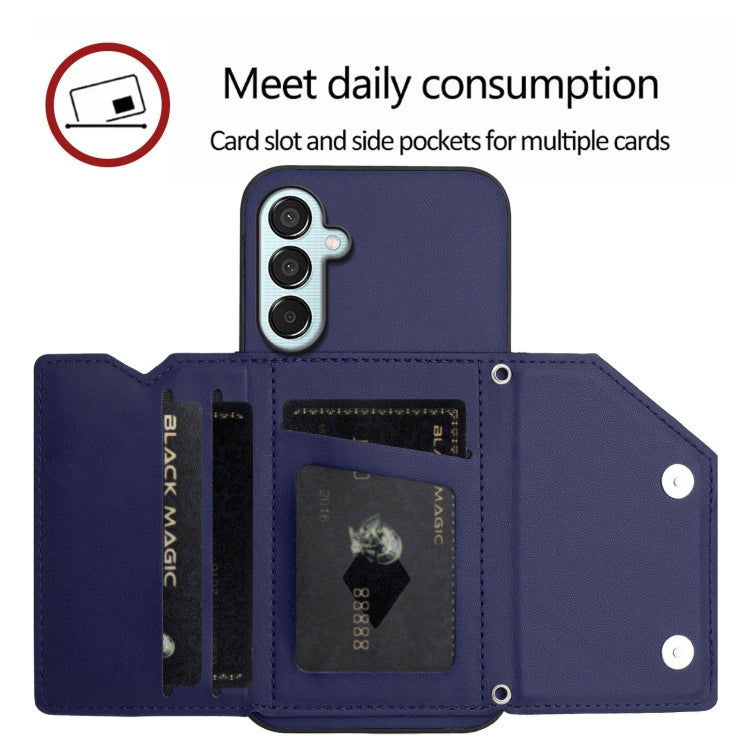 For Samsung Galaxy M15 / F15 Skin Feel Four Card Slots Phone Case with Wrist Strap