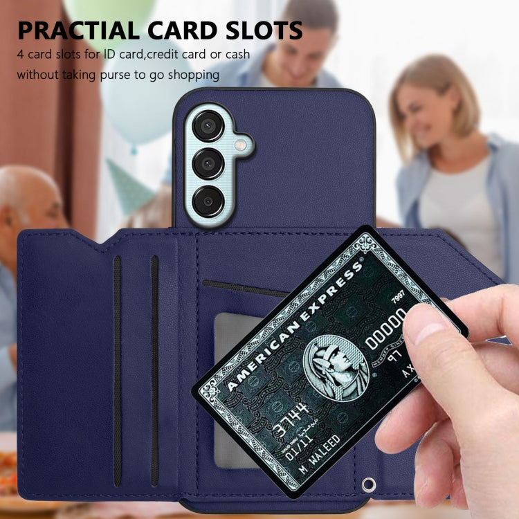 For Samsung Galaxy M15 / F15 Skin Feel Four Card Slots Phone Case with Wrist Strap