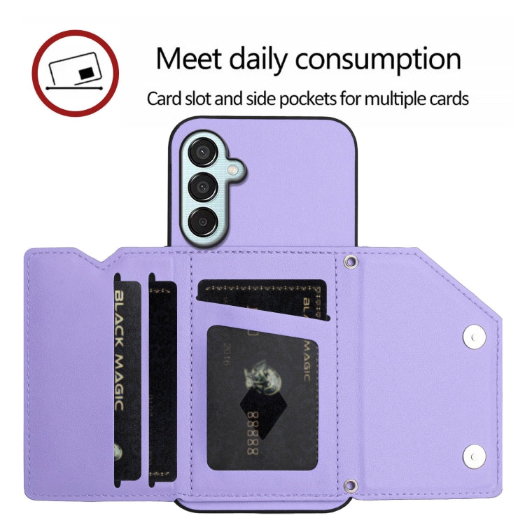 For Samsung Galaxy M15 / F15 Skin Feel Four Card Slots Phone Case with Wrist Strap