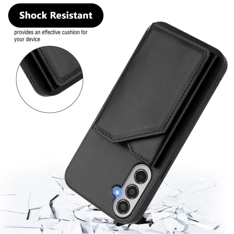 For Samsung Galaxy M35 Skin Feel Four Card Slots Phone Case with Wrist Strap