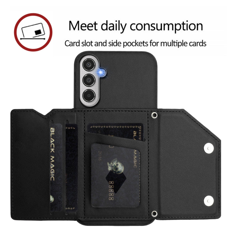For Samsung Galaxy M35 Skin Feel Four Card Slots Phone Case with Wrist Strap
