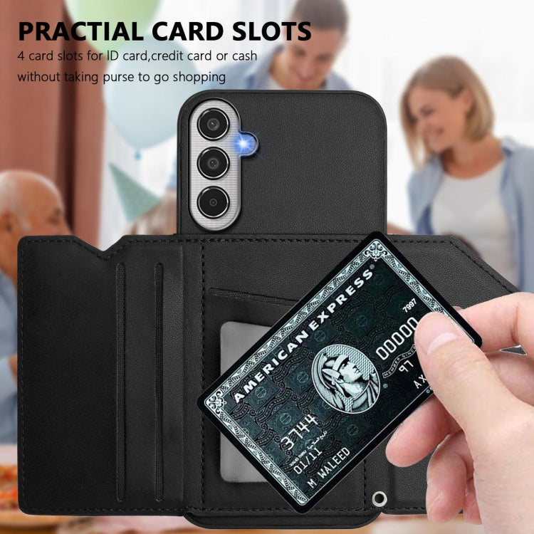 For Samsung Galaxy M35 Skin Feel Four Card Slots Phone Case with Wrist Strap