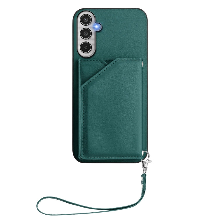 For Samsung Galaxy M35 Skin Feel Four Card Slots Phone Case with Wrist Strap