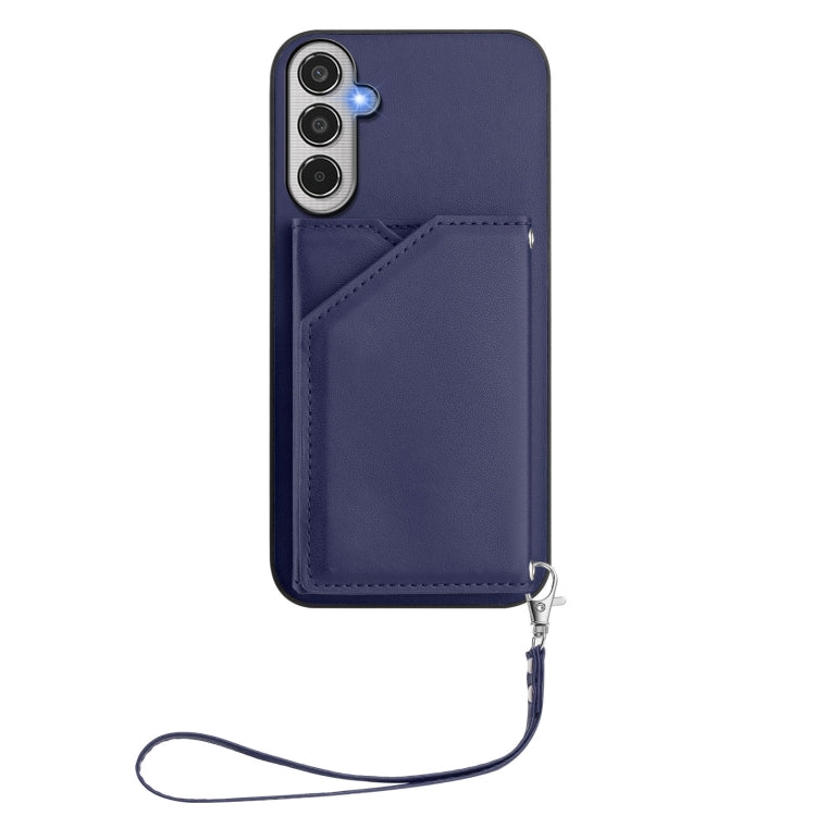 For Samsung Galaxy M35 Skin Feel Four Card Slots Phone Case with Wrist Strap