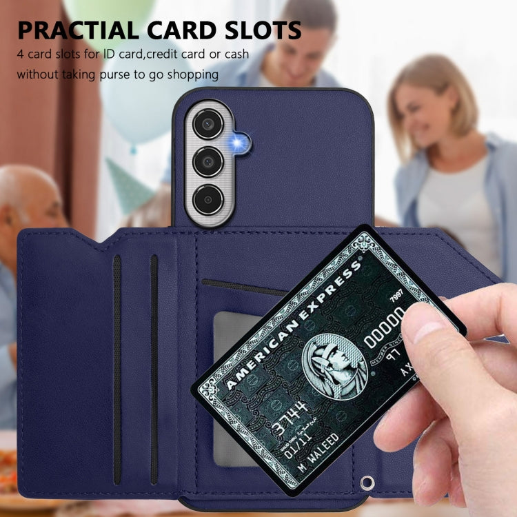 For Samsung Galaxy M35 Skin Feel Four Card Slots Phone Case with Wrist Strap
