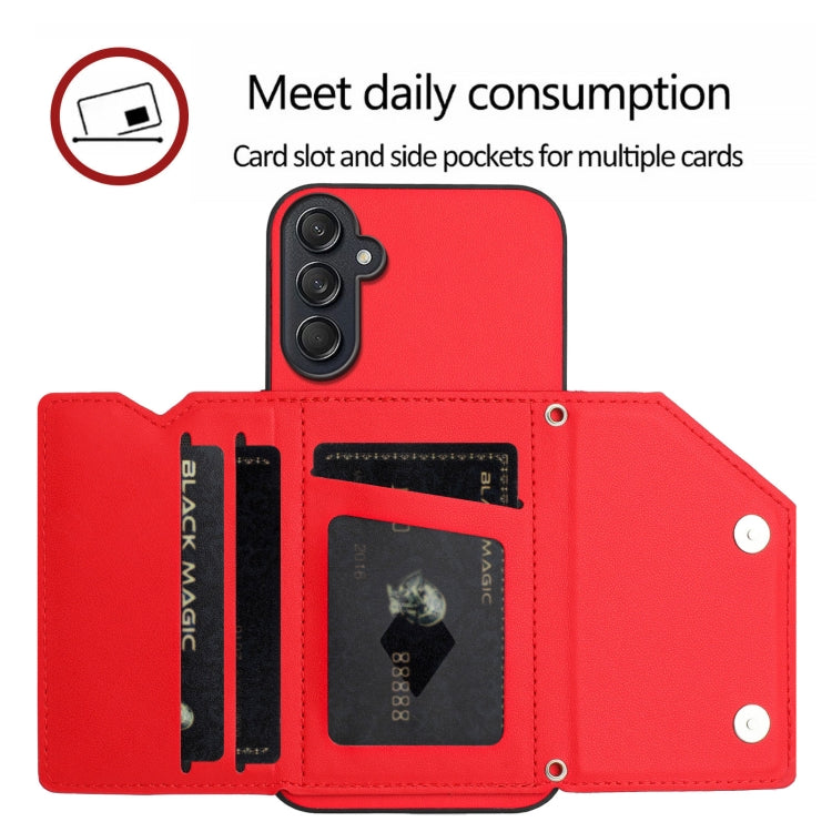 For Samsung Galaxy M55 / C55 5G Skin Feel Four Card Slots Phone Case with Wrist Strap