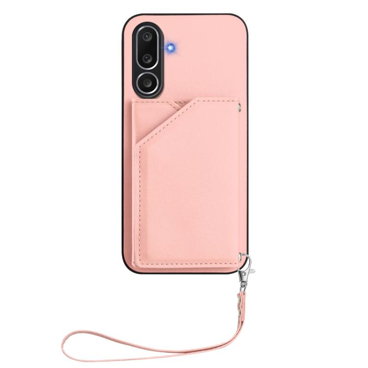 For Samsung Galaxy M56 5G Skin Feel Four Card Slots Phone Case with Wrist Strap