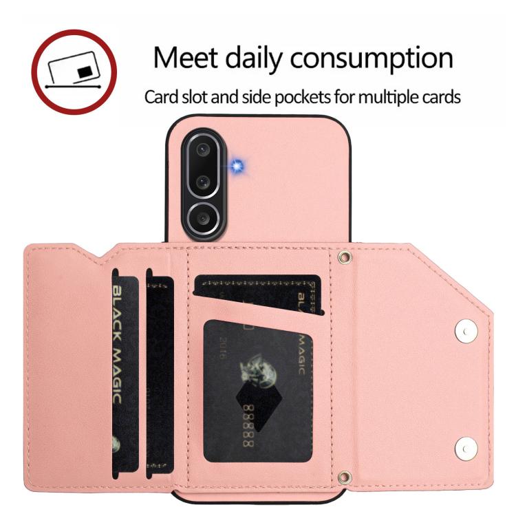 For Samsung Galaxy M56 5G Skin Feel Four Card Slots Phone Case with Wrist Strap