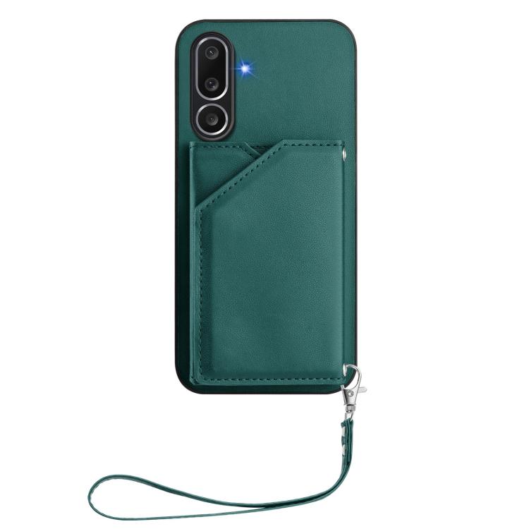 For Samsung Galaxy M56 5G Skin Feel Four Card Slots Phone Case with Wrist Strap