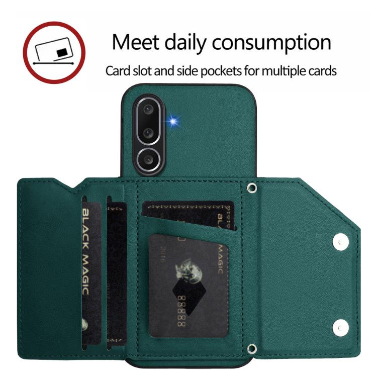 For Samsung Galaxy M56 5G Skin Feel Four Card Slots Phone Case with Wrist Strap